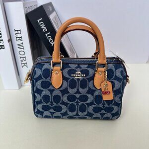 Coach Denim Monogram Mini Boston Bag, Shoulder/Crossbody/Handbag